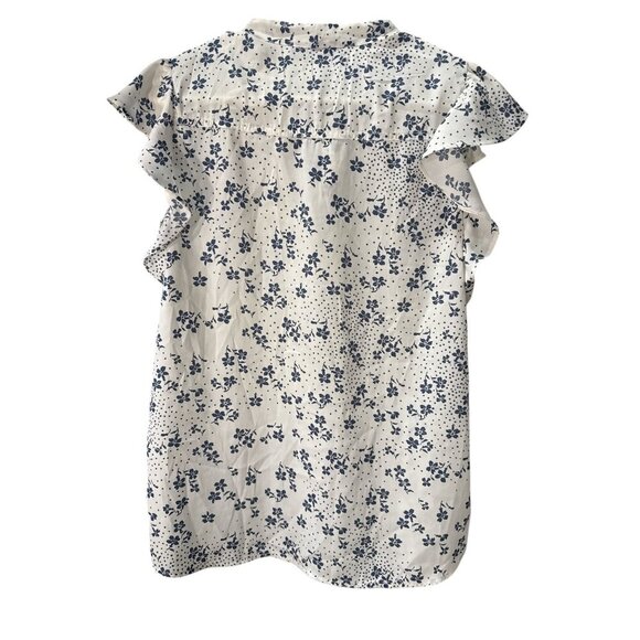 Abercrombie & Fitch Medium White & Blue Floral Ruffle Blouse Pre-Owned EUC - Picture 6 of 7
